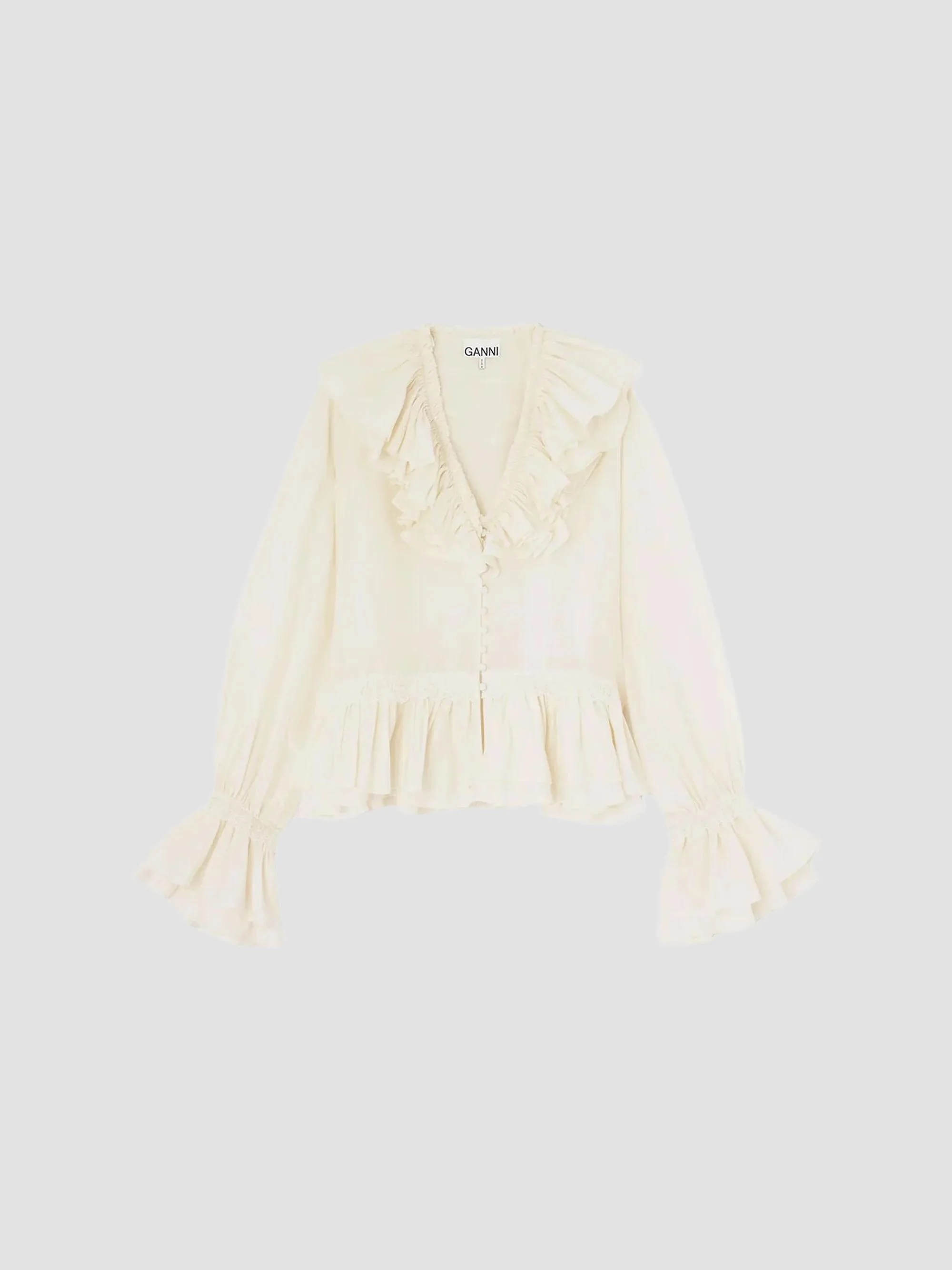 Women's Ruffled Silk-Blend Blouse - Egret - 1