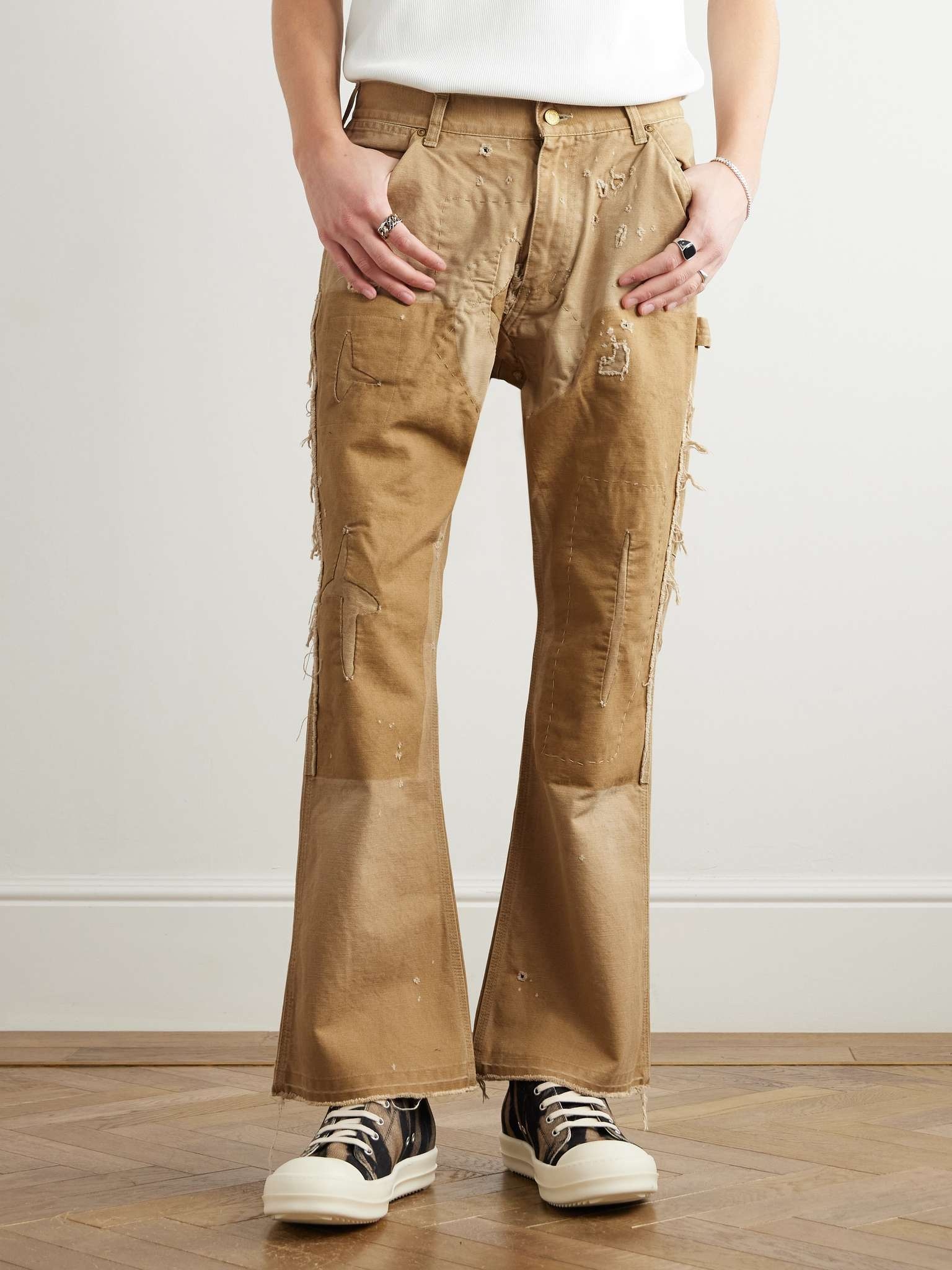 Bootcut Distressed Cotton-Canvas Trousers - 3