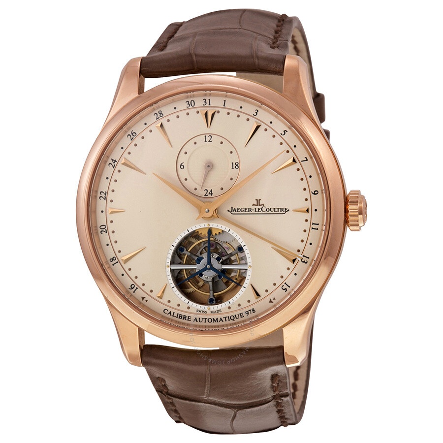 Jaeger LeCoultre Master Grand Tradition Tourbillon Beige Dial 18kt Rose Gold Brown Alligator Men's W - 1