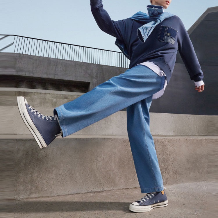 Converse Denim Patchwork Crew Sweatshirt 'Navy' 10025519-A02 - 2