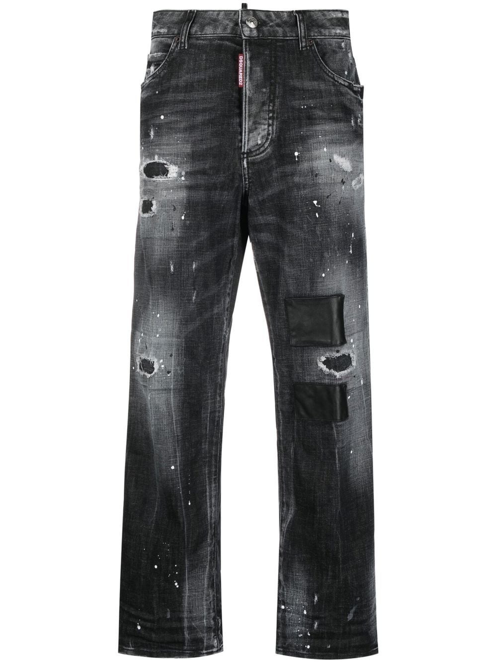 high-rise distressed wide-leg jeans - 1
