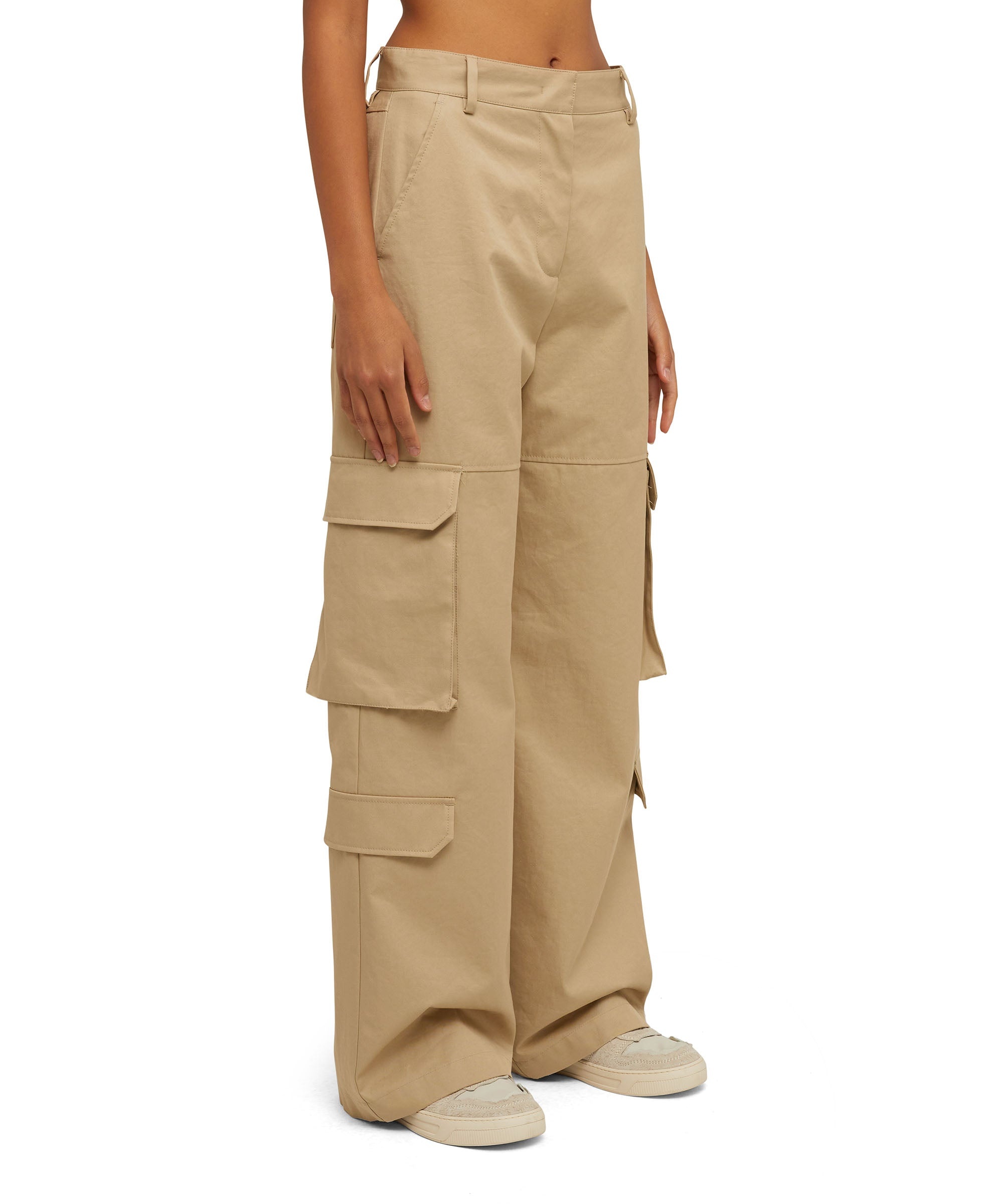 Solid color cotton cargo pants with straight legs - 1
