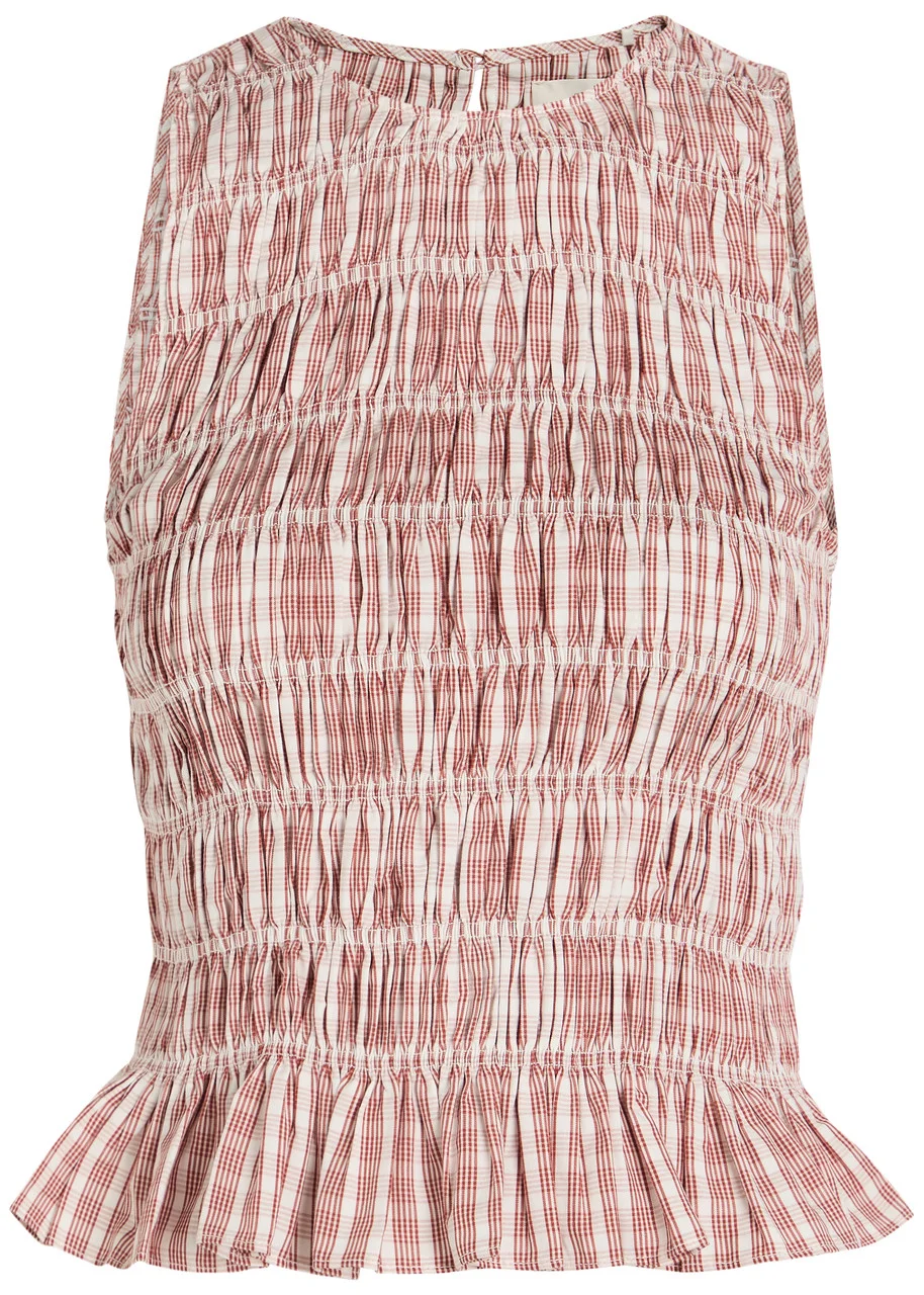 Faithfull The Brand Cales Checked Shirred Cotton-poplin top - 1
