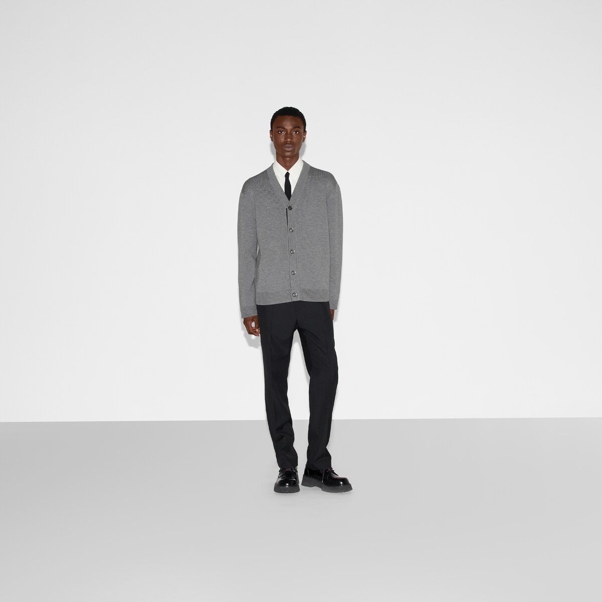 Stitch wool cardigan with Web - 2