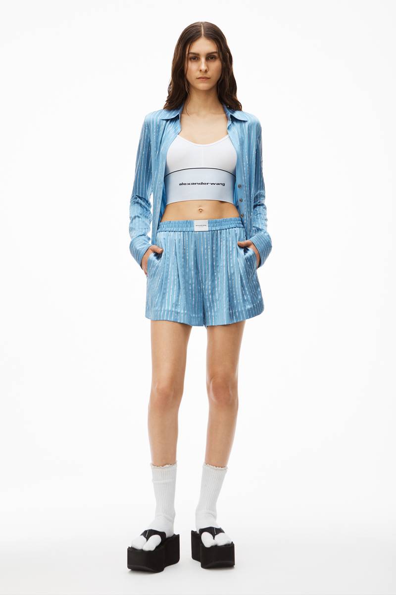 Alexander Wang CRYSTAL STRIPE BOXER SHORT IN SILK outlook