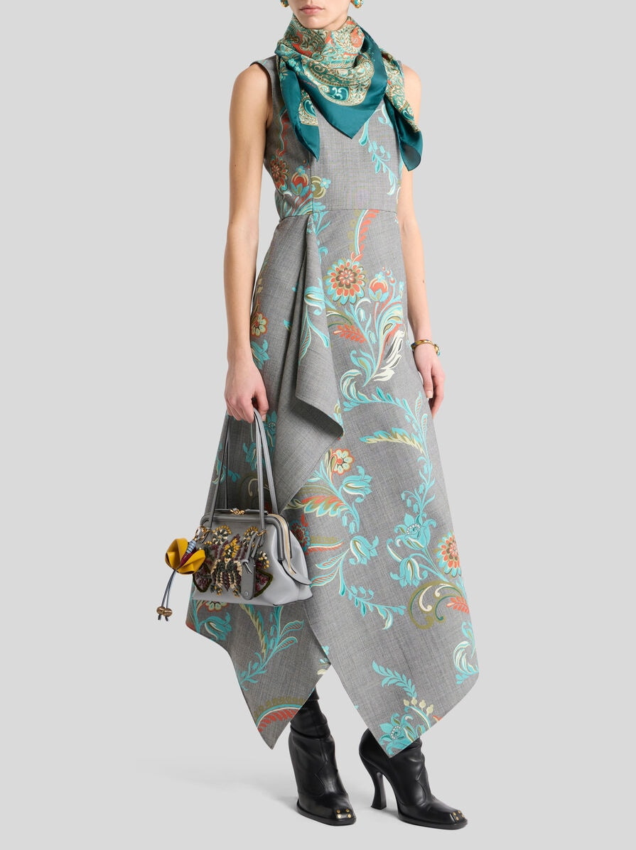 ASYMMETRIC WOOL-BLEND MIDI DRESS WITH DAFFODIL PRINT - 3