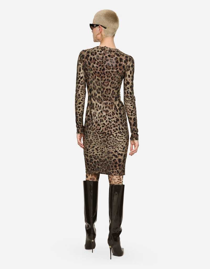 Leopard-print jersey midi dress with fusible rhinestones 3