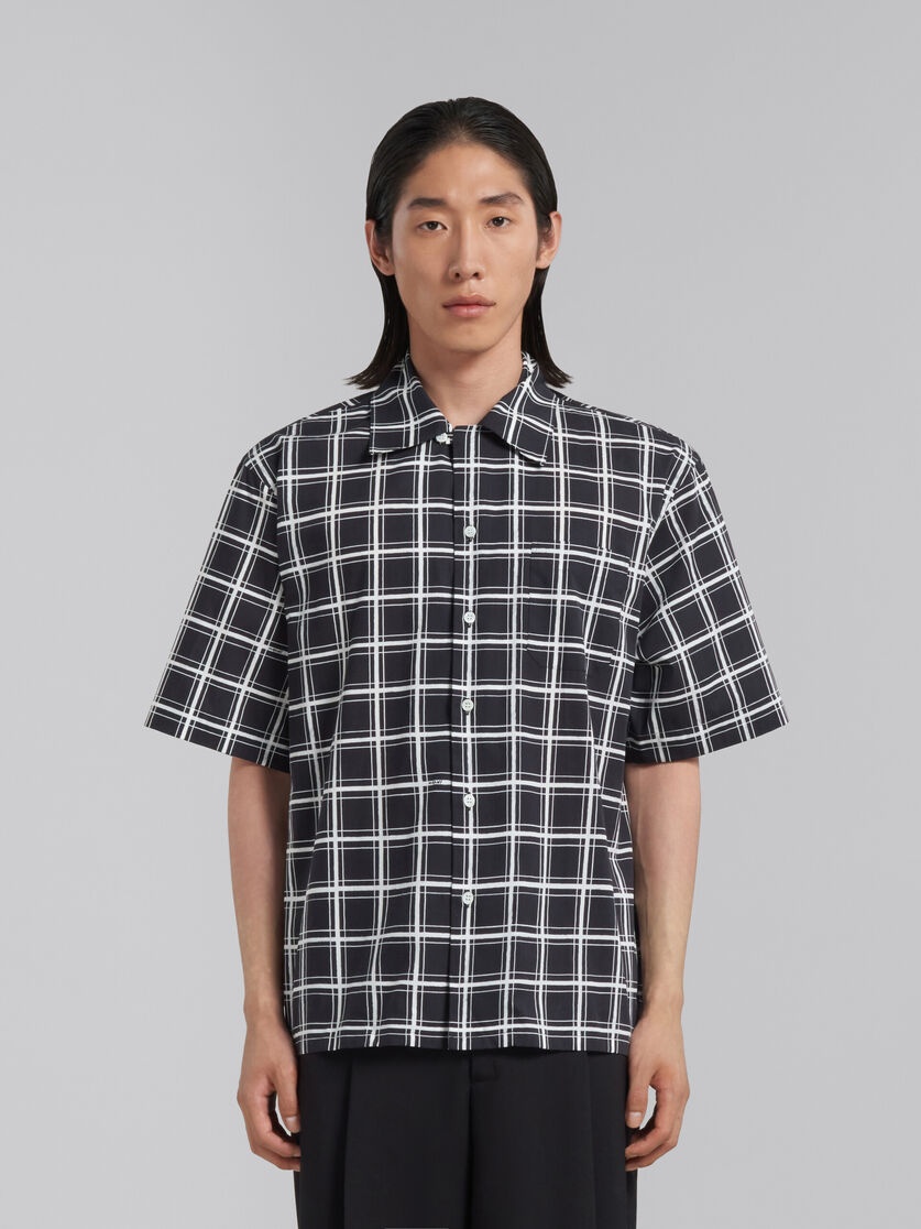 BLACK CHECKED POPLIN BOWLING SHIRT - 2