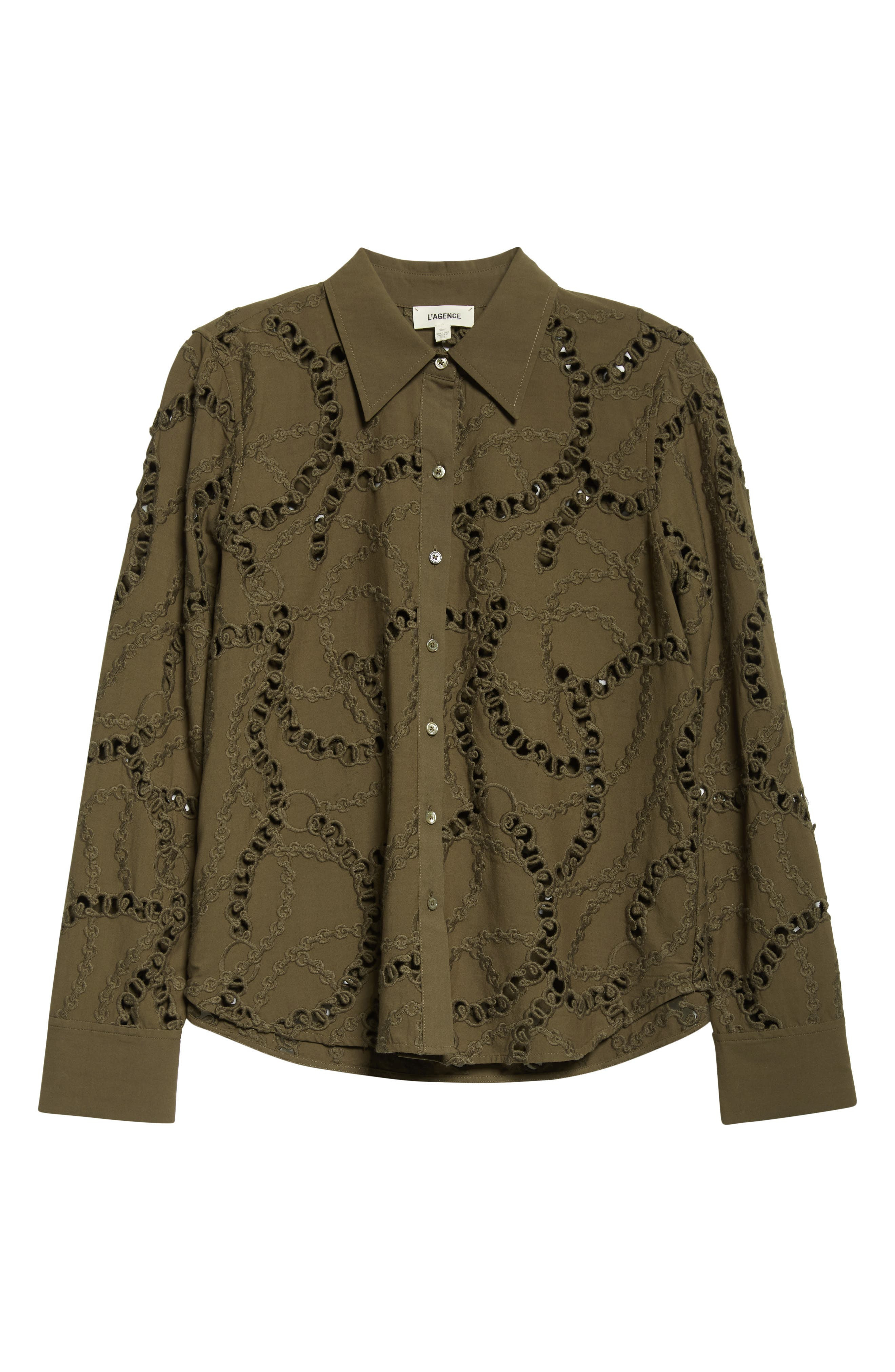L'AGENCE Ellery Eyelet Cotton Blend Top in Pine at Nordstrom - 6