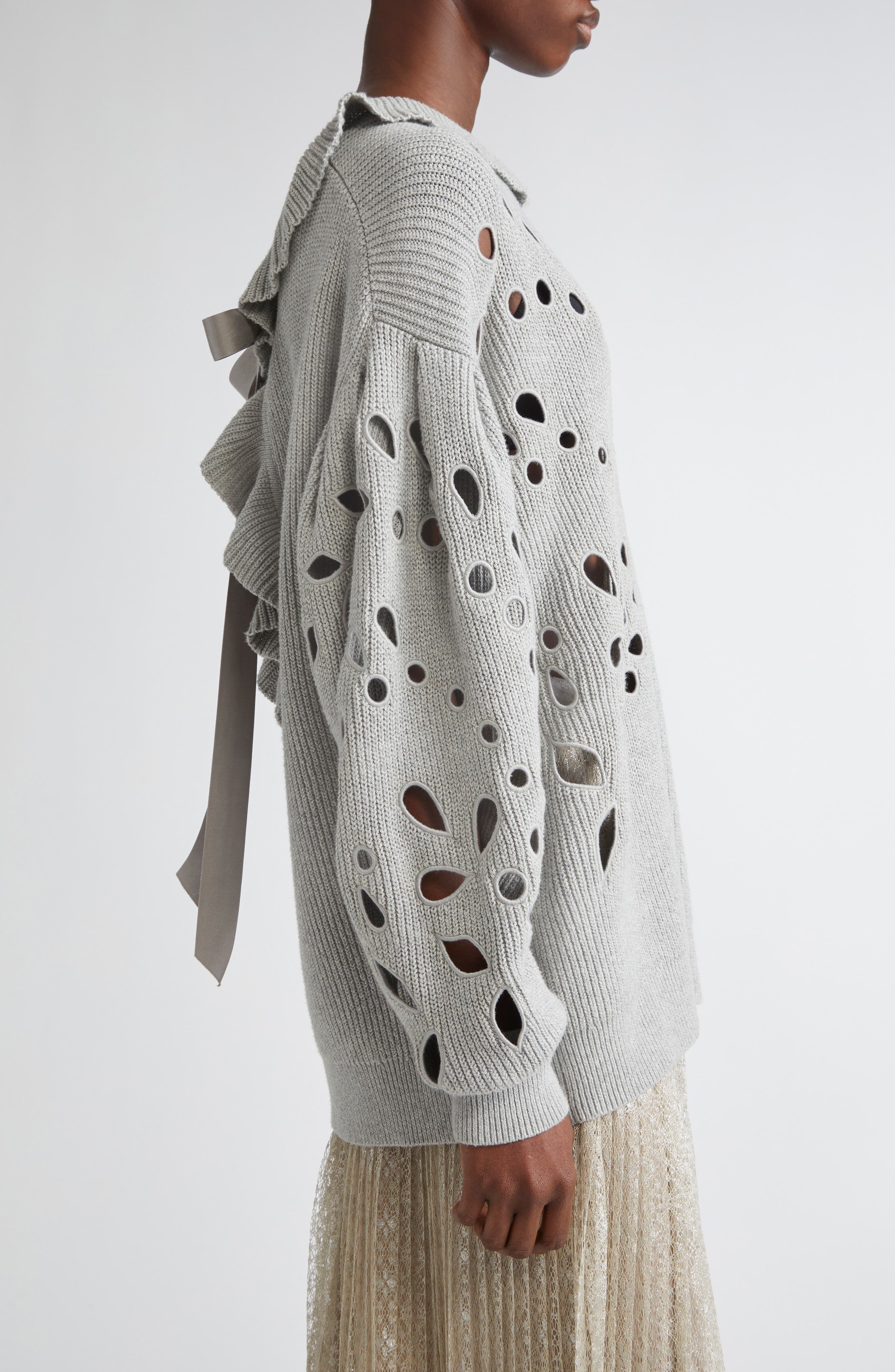 Ulla Johnson Francia Cutout Sweater in Grey Melange at Nordstrom - 4