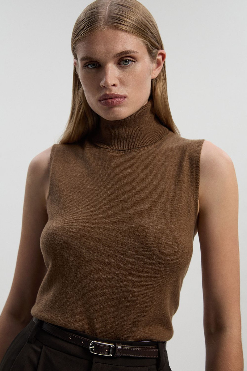 Wool Blend Sleeveless Roll Neck Knit Top 1
