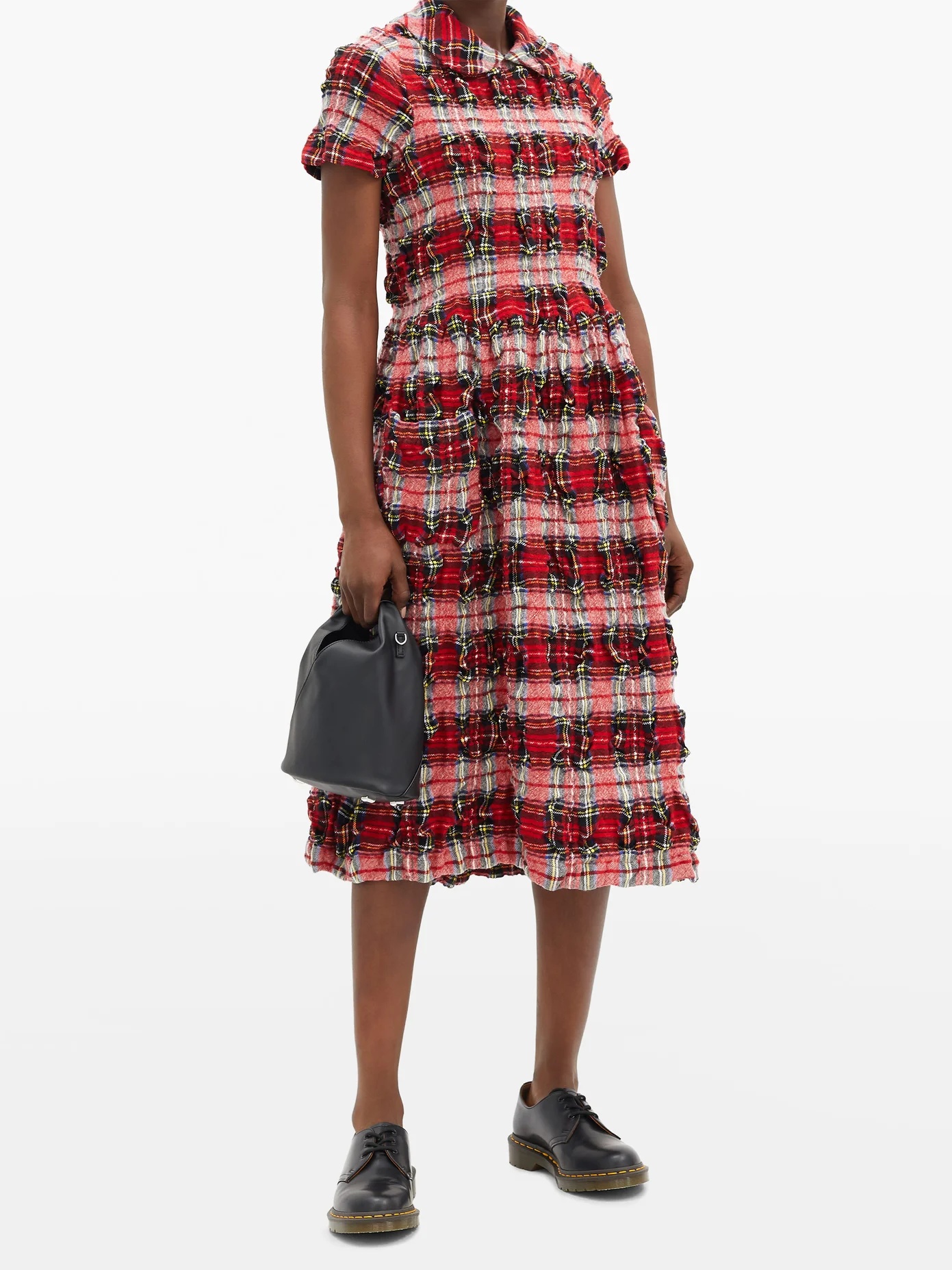 Crinkled wool-blend tartan midi dress - 2