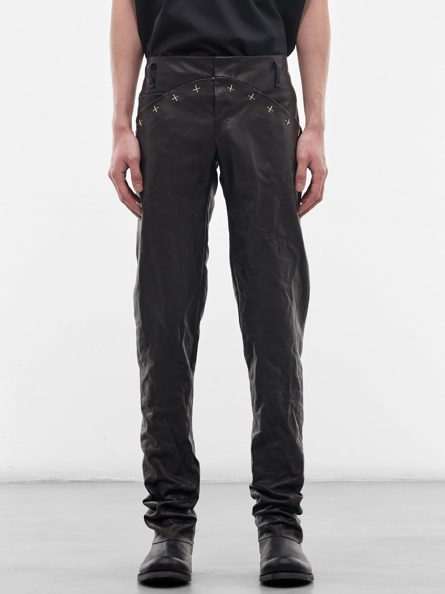 Black Leather Slim Trousers - 1