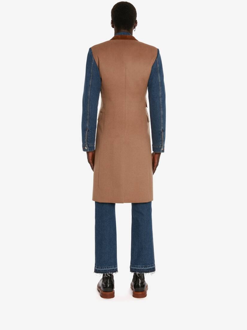 Hybrid Denim Sleeve Coat in Camel - 4