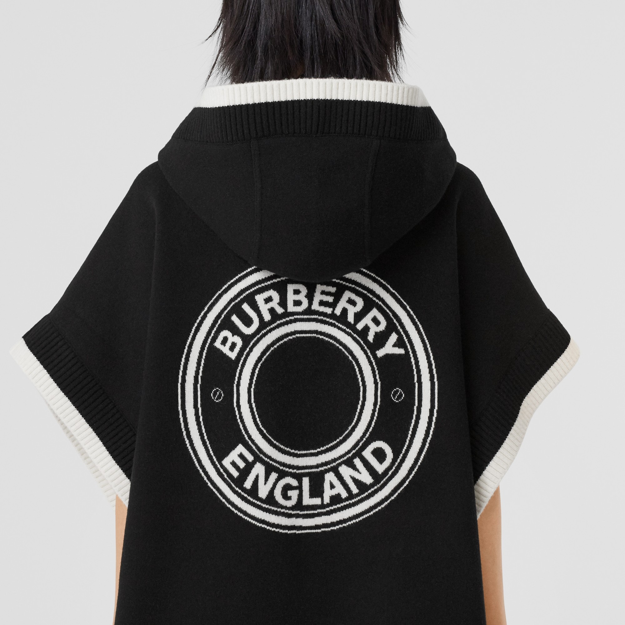 Logo Graphic Wool Cashmere Jacquard Hooded Cape - 4