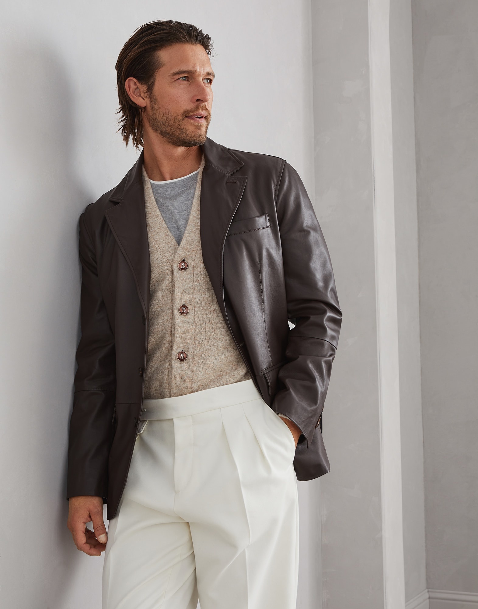Brunello Cucinelli Polished calfskin blazer-style outerwear