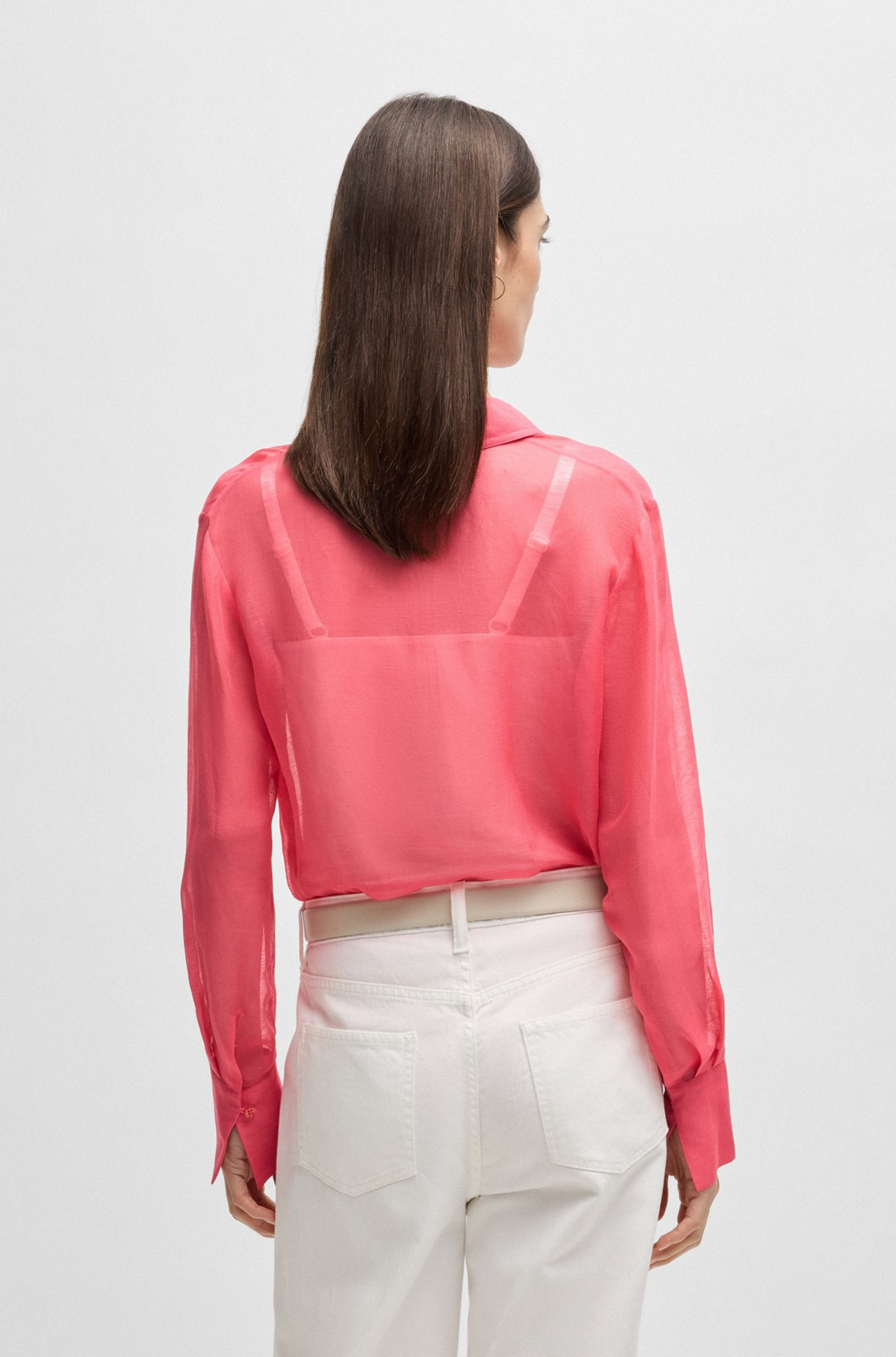 V-NECK BLOUSE IN RAMIE WITH COLLAR DETAIL - 5