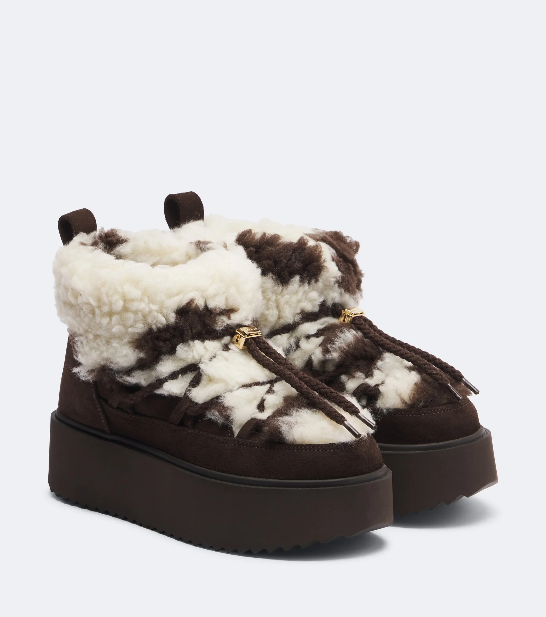 Teddy-trimmed suede platform ankle boots - 1