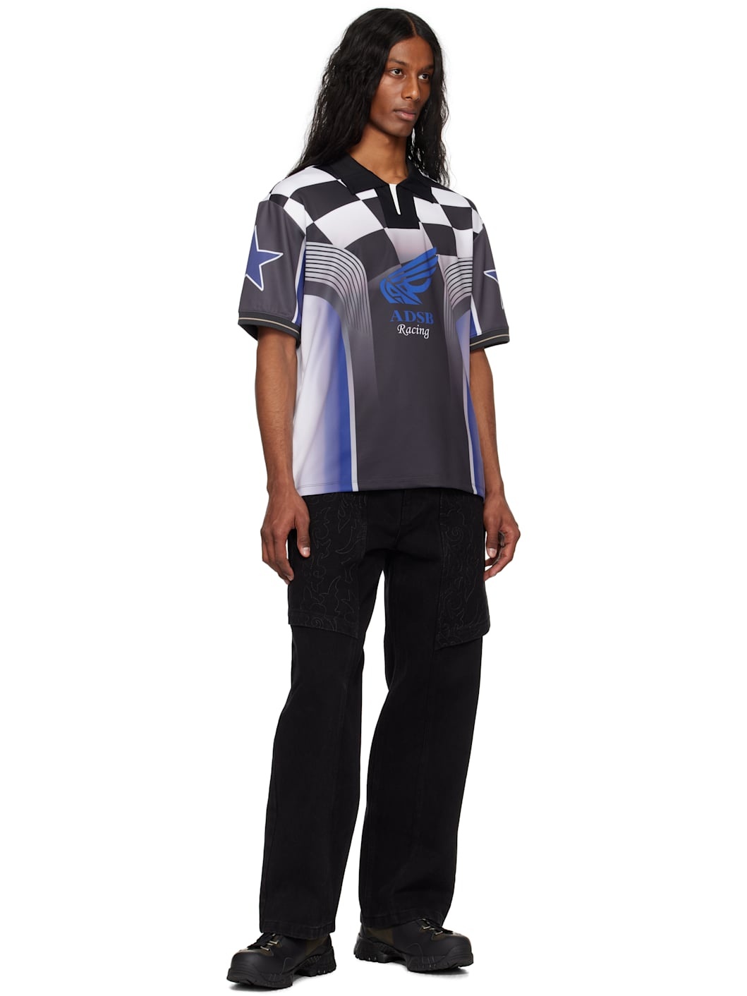 Blue & Black Checkerboard Racing Polo - 4