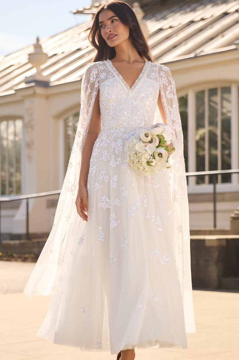 Needle & Thread Freesia Shimmer Cape Sleeve Ankle Gown outlook