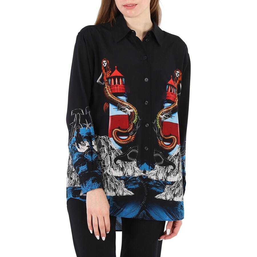 Burberry Ladies Mermaid Printed Silk Shirt - 3