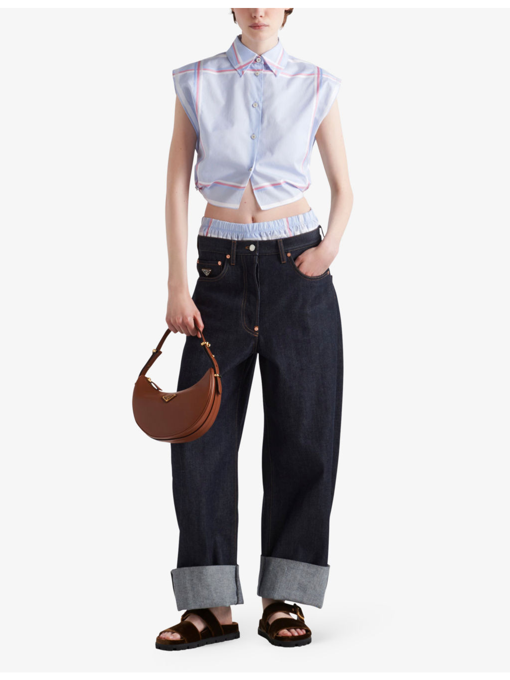 Check-pattern cropped cotton shirt - 2