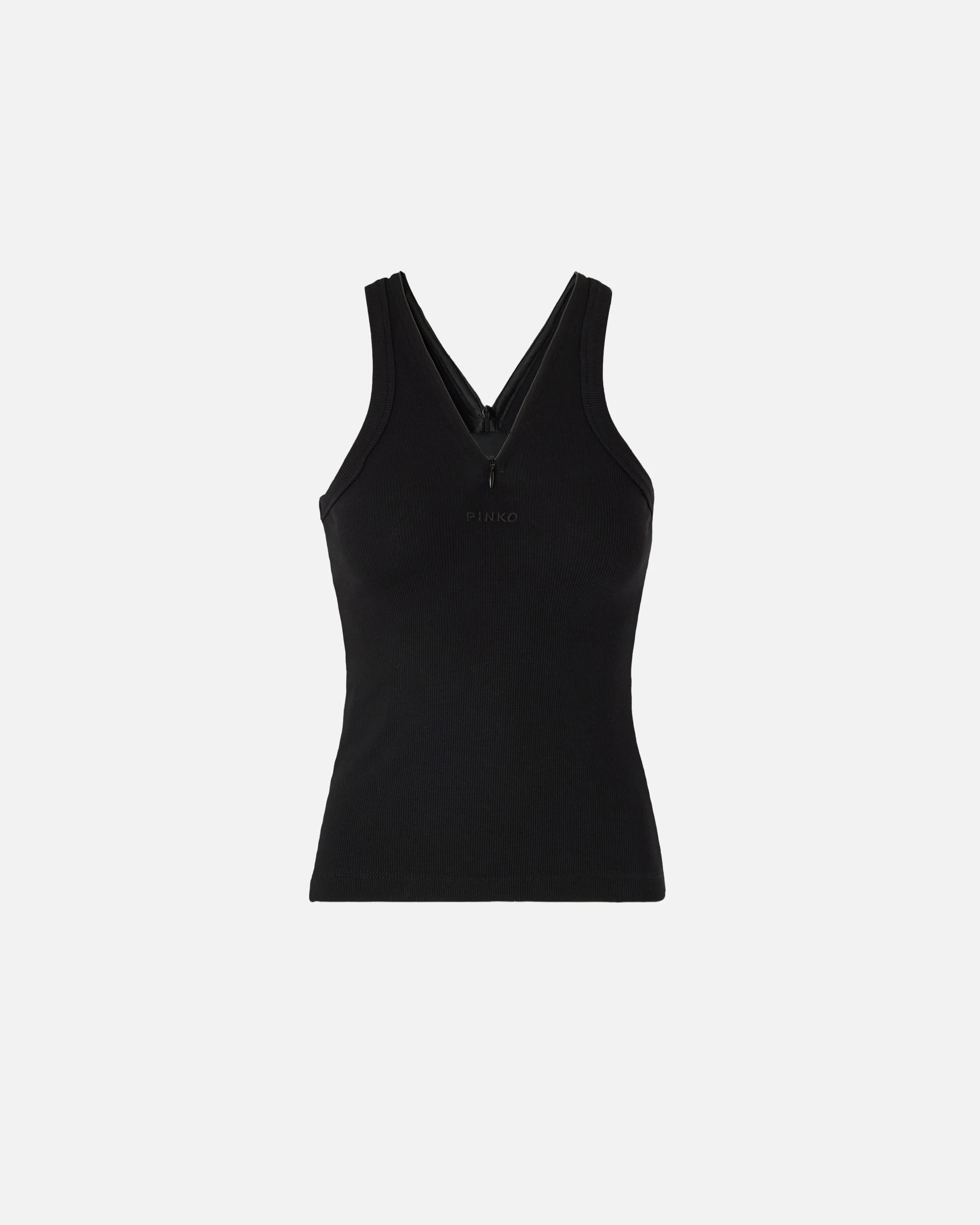 RIB-KNIT TANK TOP WITH V-NECK AND PINKO LOGO - 1