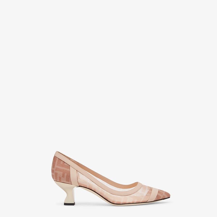 Pink mesh and nude leather pumps with medium heel - 1