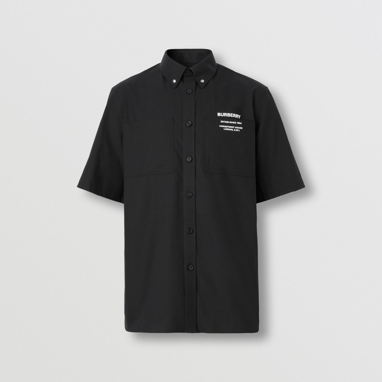 Short-sleeve Horseferry Print Cotton Oversized Shirt - 1