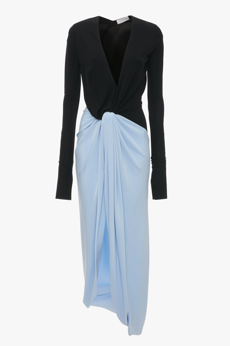 Long Sleeve Knot Detail Jersey Gown In Black-Iceberg - 1