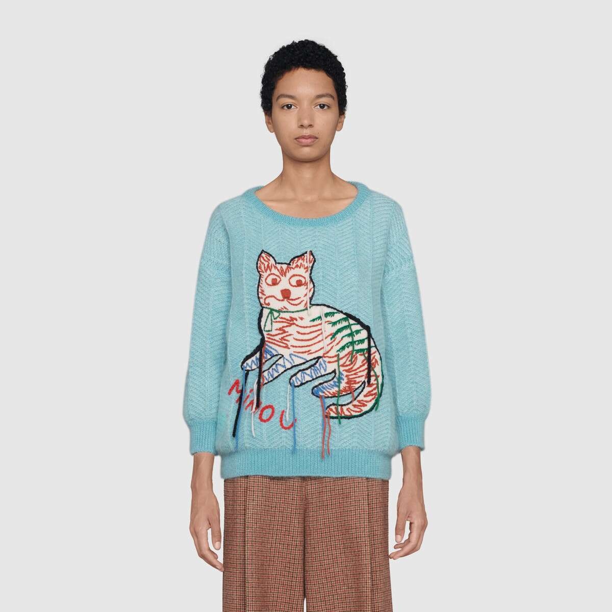 Mohair sweater with cat intarsia - 3