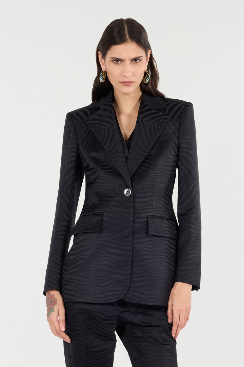 Blazer With Solid-Color Tiger Skin Design 3