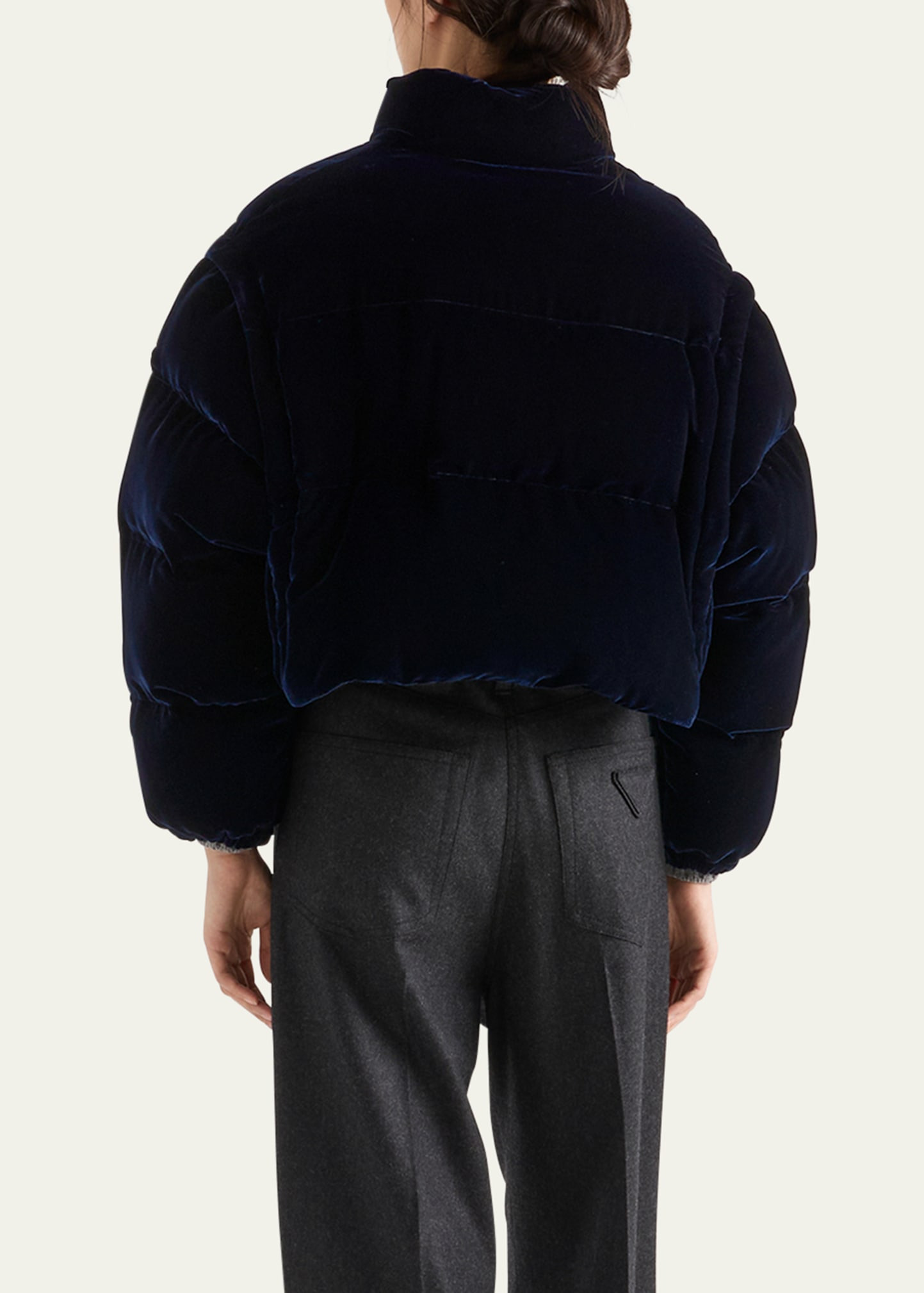 Convertible Cropped Velvet Down Jacket - 3