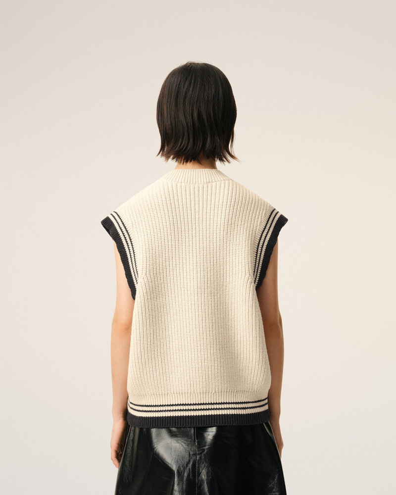 WHITE RIBBED WOOL SLEEVELESS AMI DE COEUR SWEATER 5