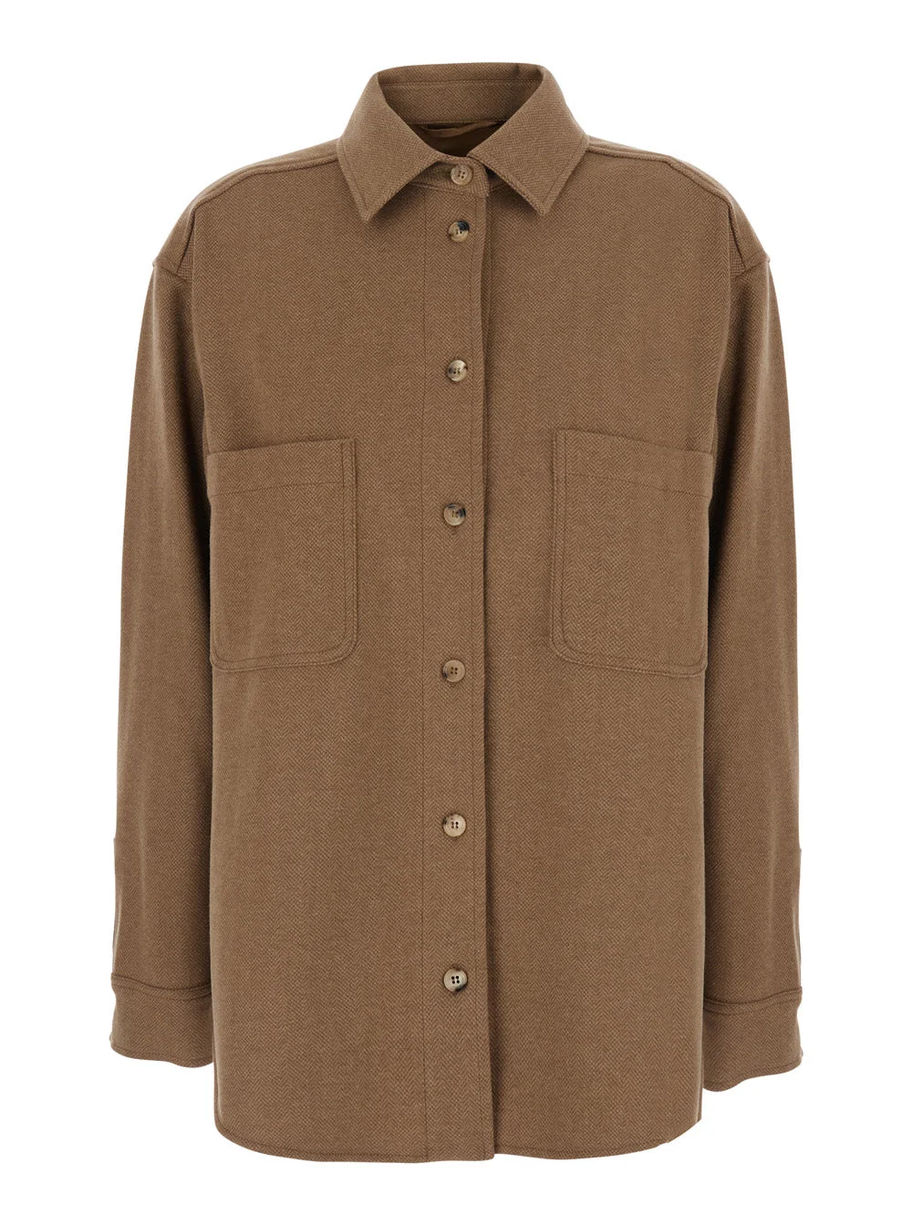 Max Mara Women 'Ladino' Beige Shirt With Classic Collar And Two Patch Pockets On The Front In Wool B - 1