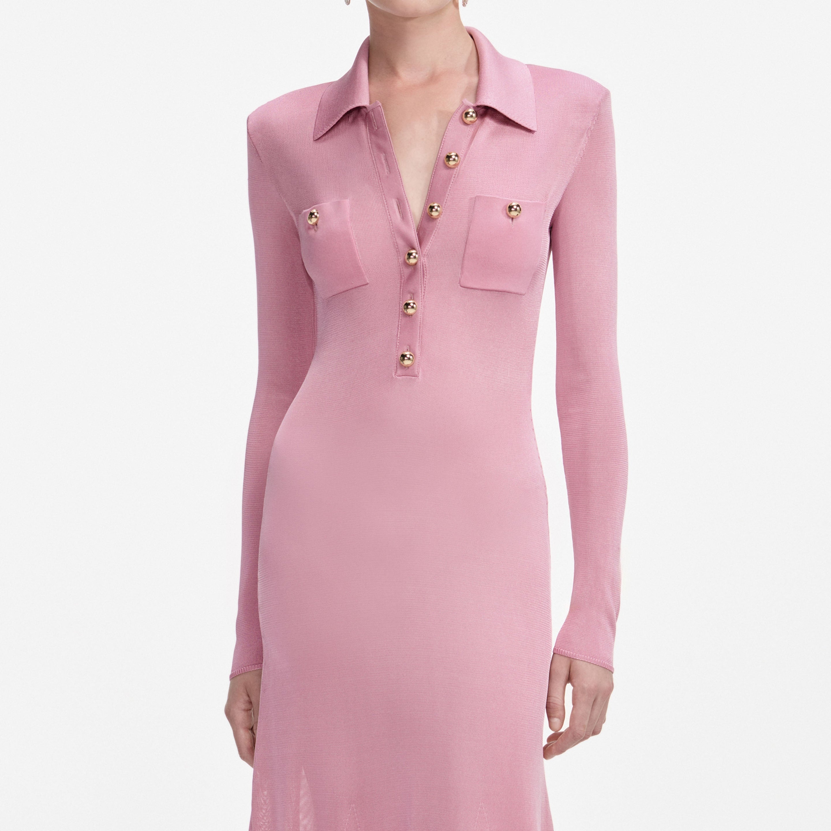 Pink Viscose Knit Midi Dress - 4