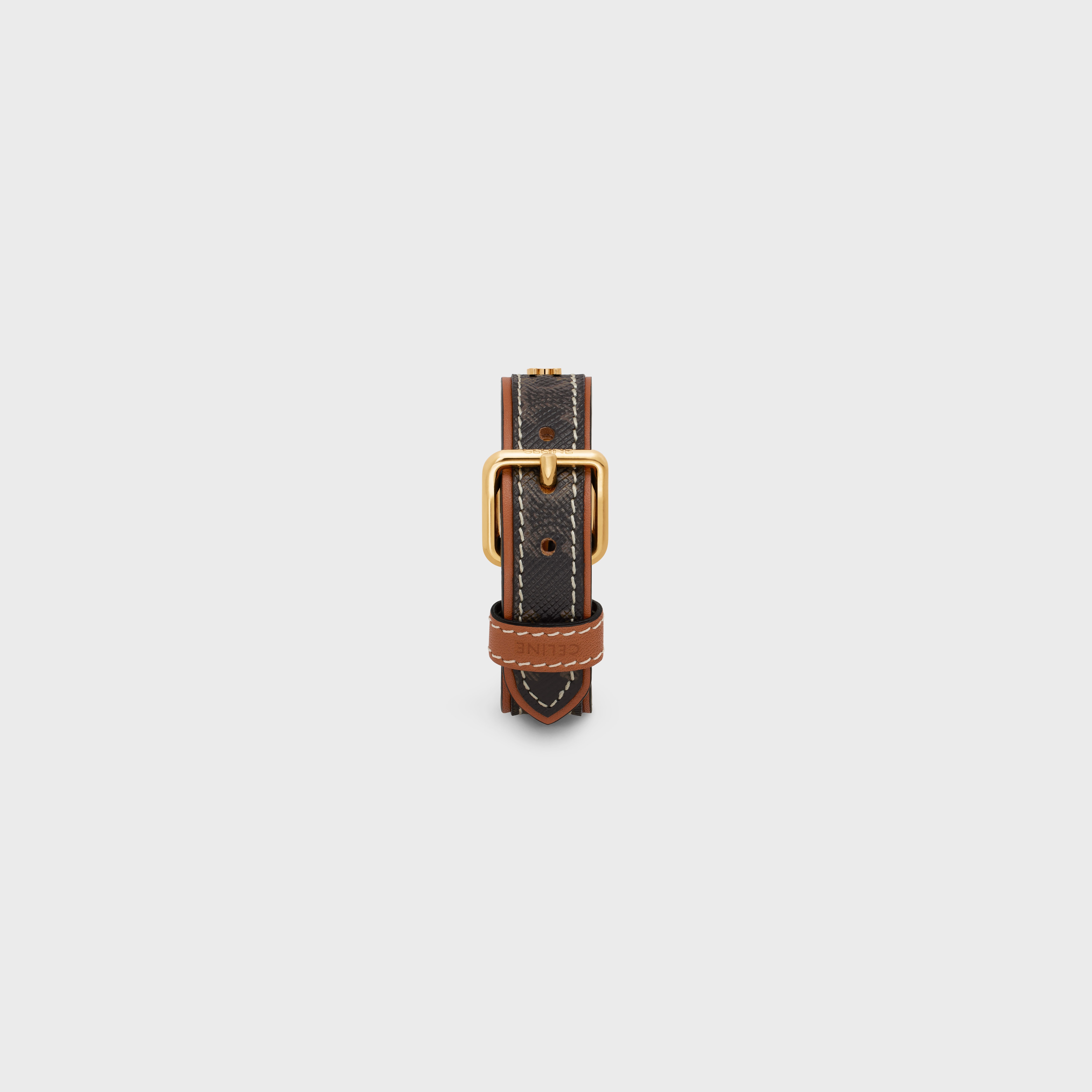 Triomphe Canvas Triomphe Leather Bracelet in Brass with Gold Finish, Calfskin and Canvas - 3
