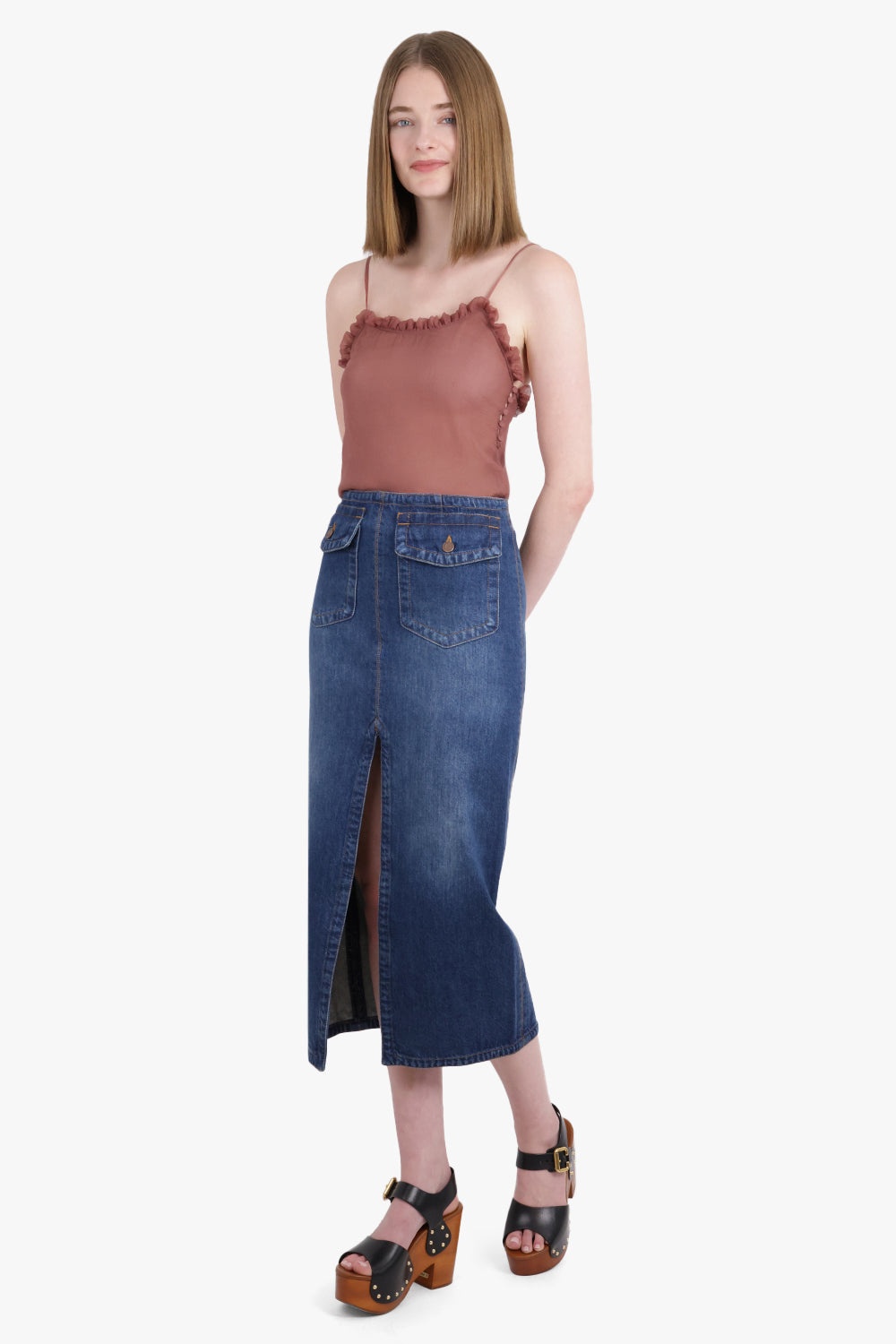 SLIT DETAIL DENIM MAXI SKIRT | NIGHT BLUE - 2