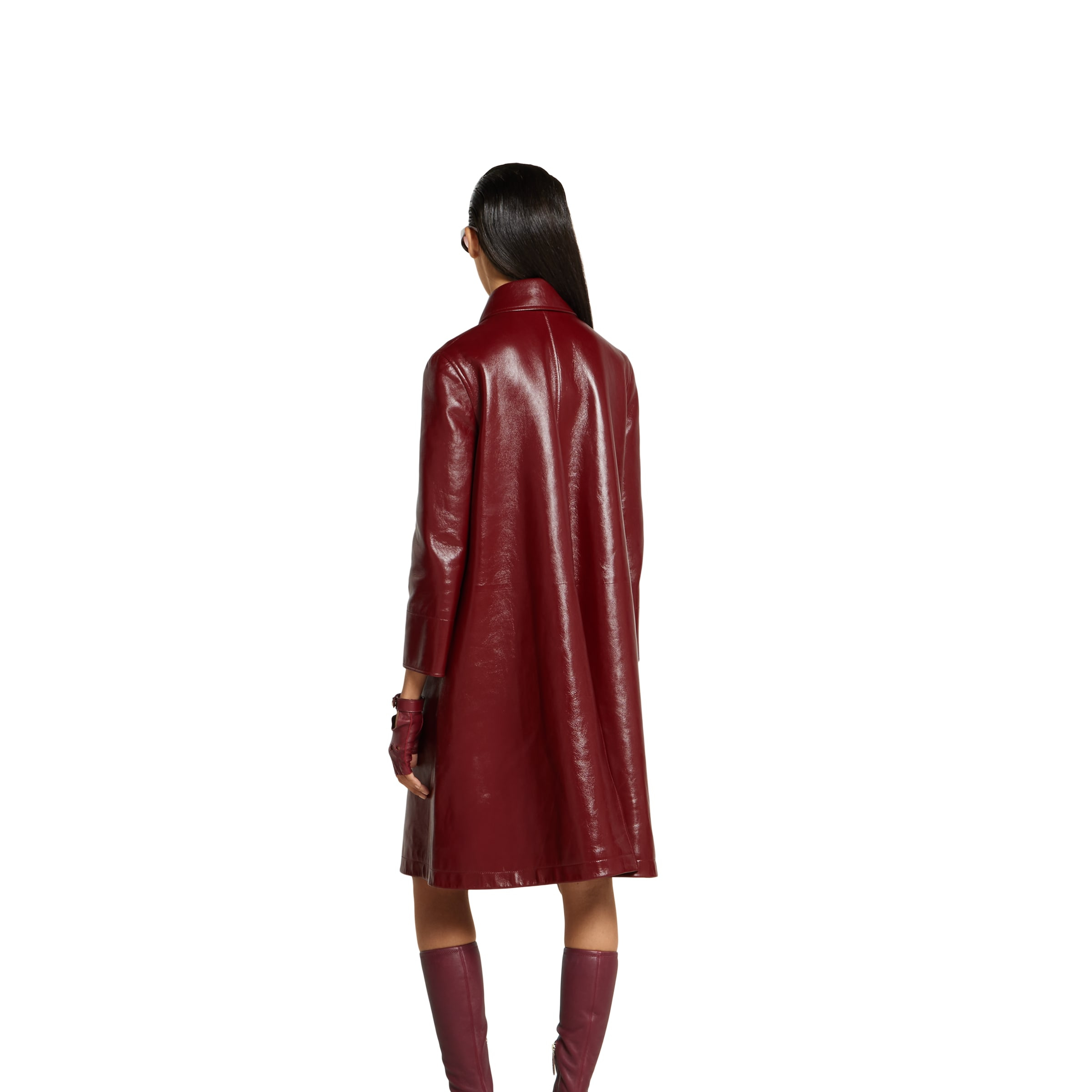 Shiny leather double-breasted coat - 4