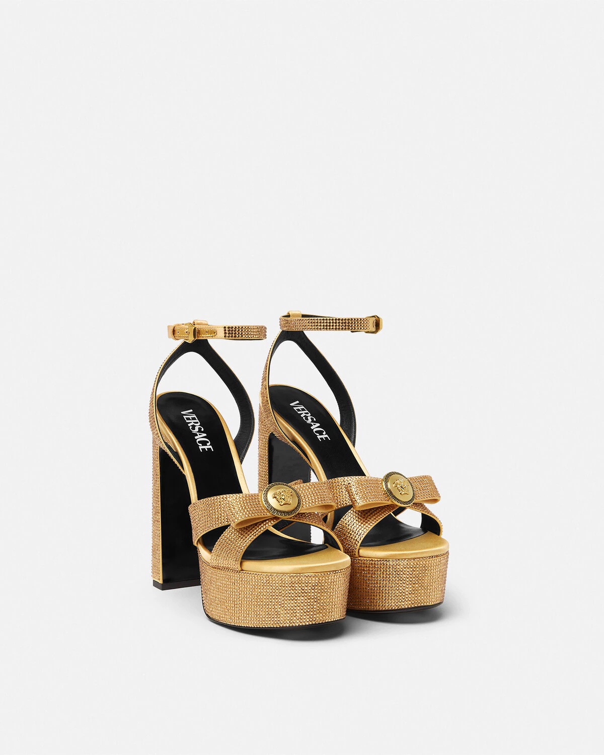 Crystal Gianni Ribbon Satin Sandals 5.5" - 2