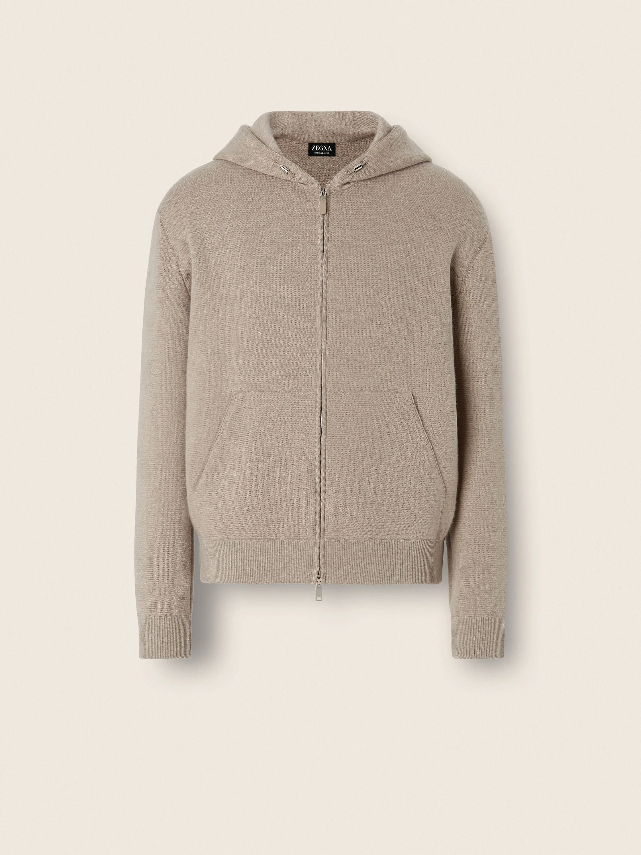 LIGHT TAUPE MÉLANGE CASHMERE AND COTTON FULL ZIP HOODIE - 1