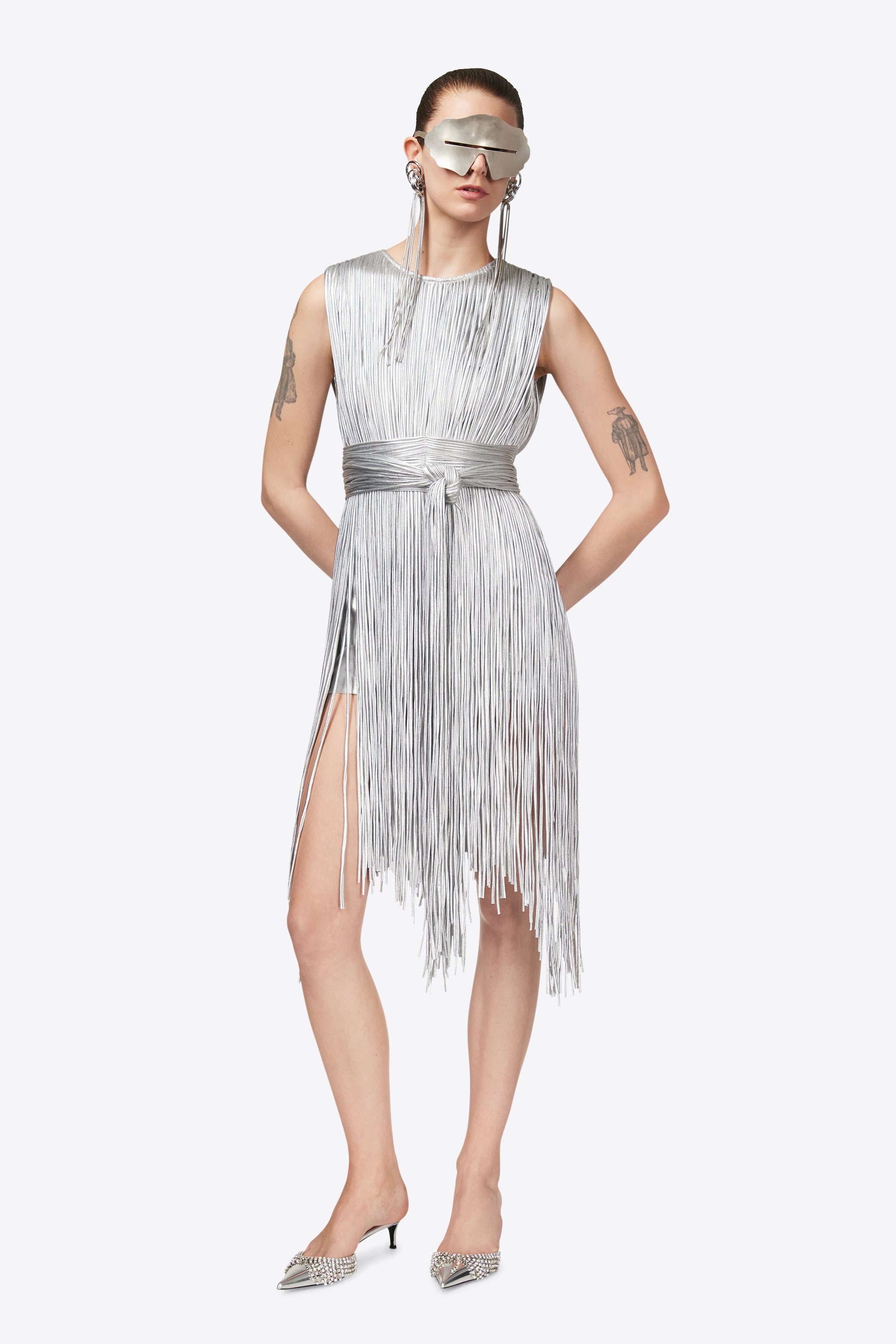 METALLIC FRINGE MINI DRESS - 4