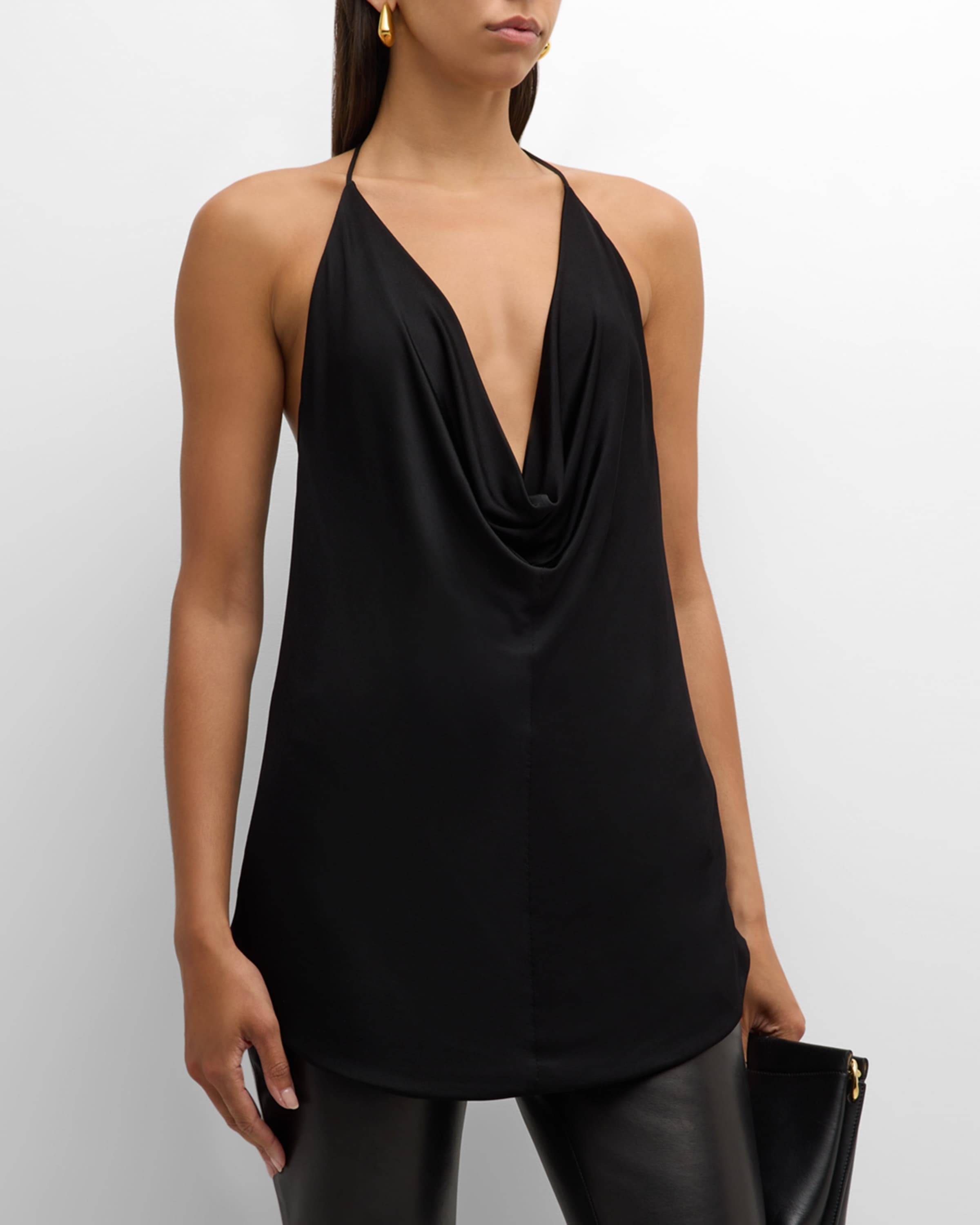 Plunging Cowl Backless Stretch Jersey Tank Top - 2