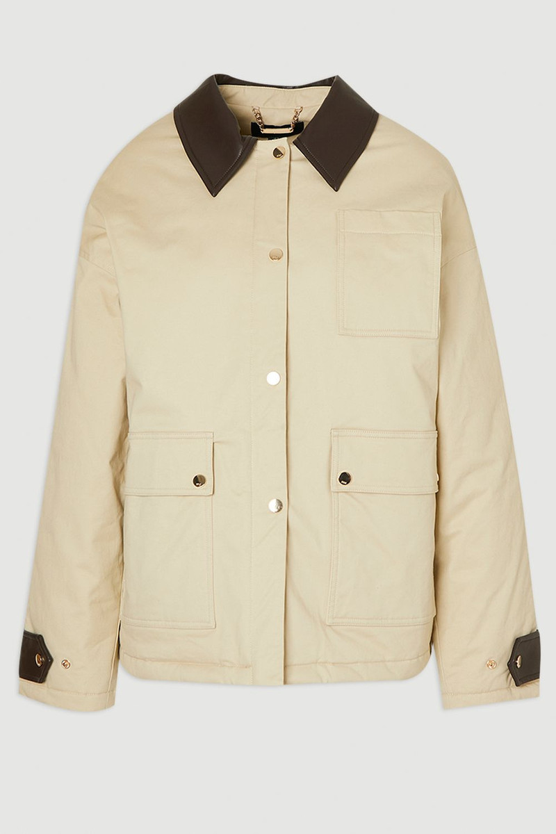 Quilted Contrast Collar Barn Jacket - 1
