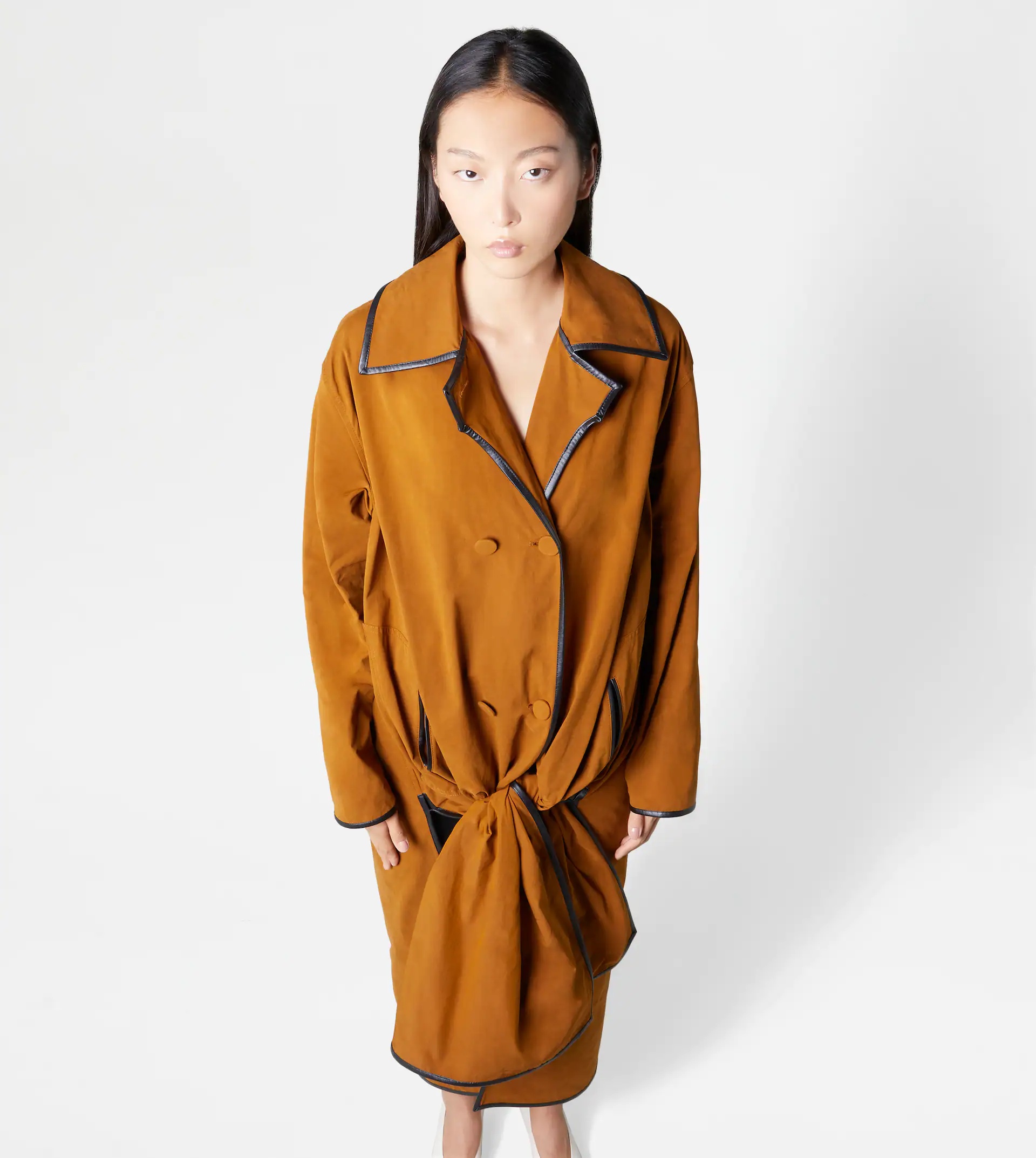TRENCH COAT WITH KNOTTED BOTTOM - BROWN - 7