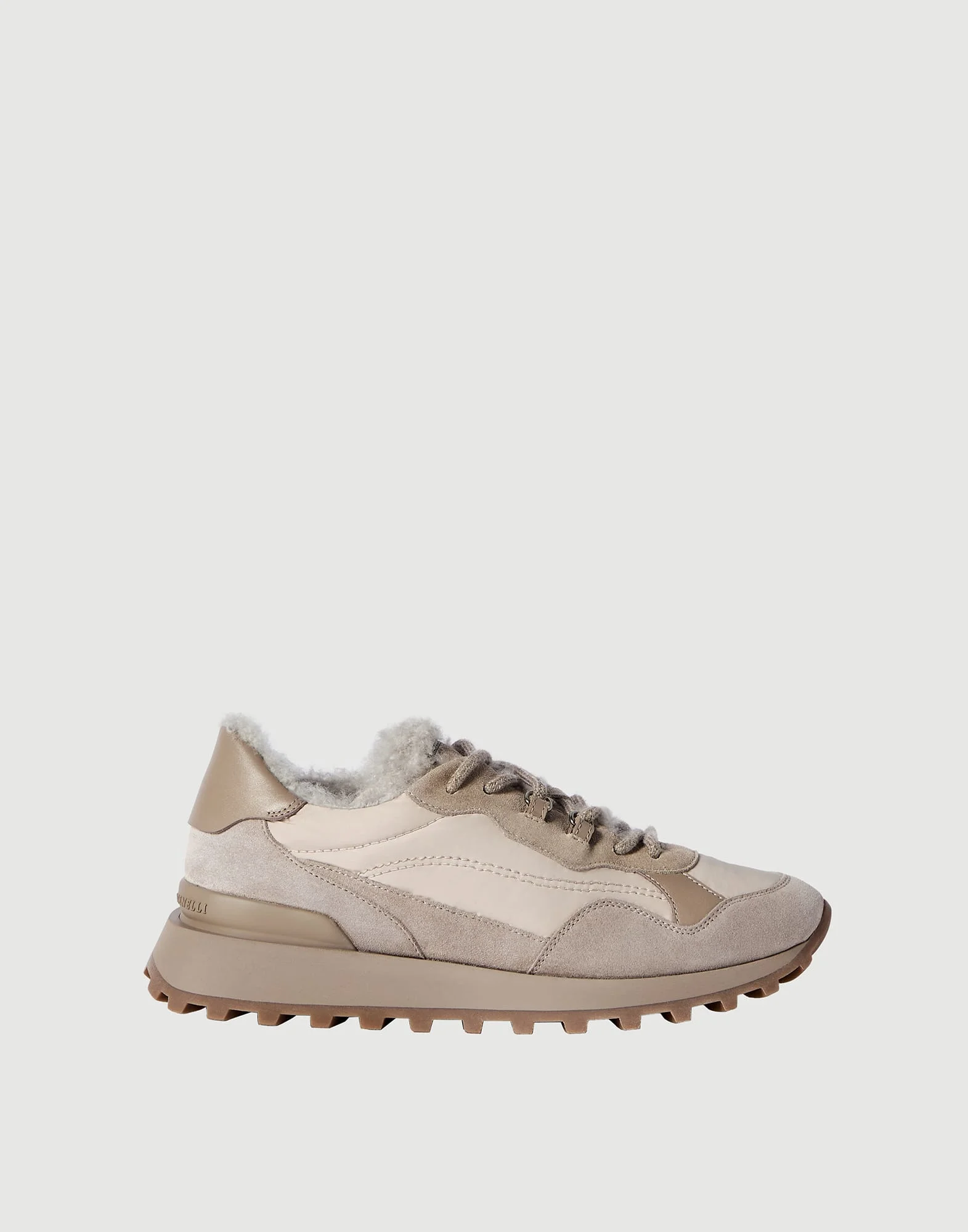 Suede and techno cotton runners with shearling lining and monili - 1