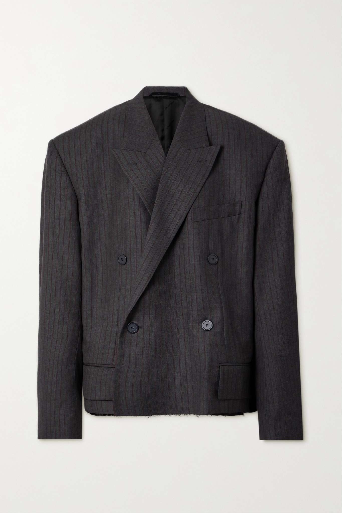 Oversized double-breasted distressed pinstriped wool blazer - 1