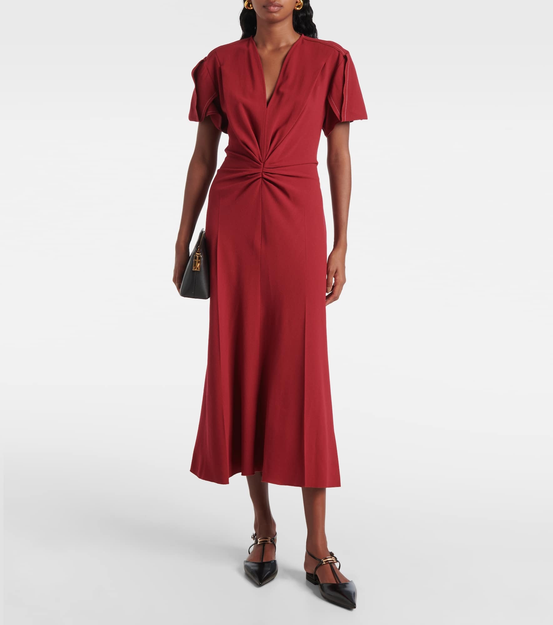 Gathered wool-blend midi dress - 2