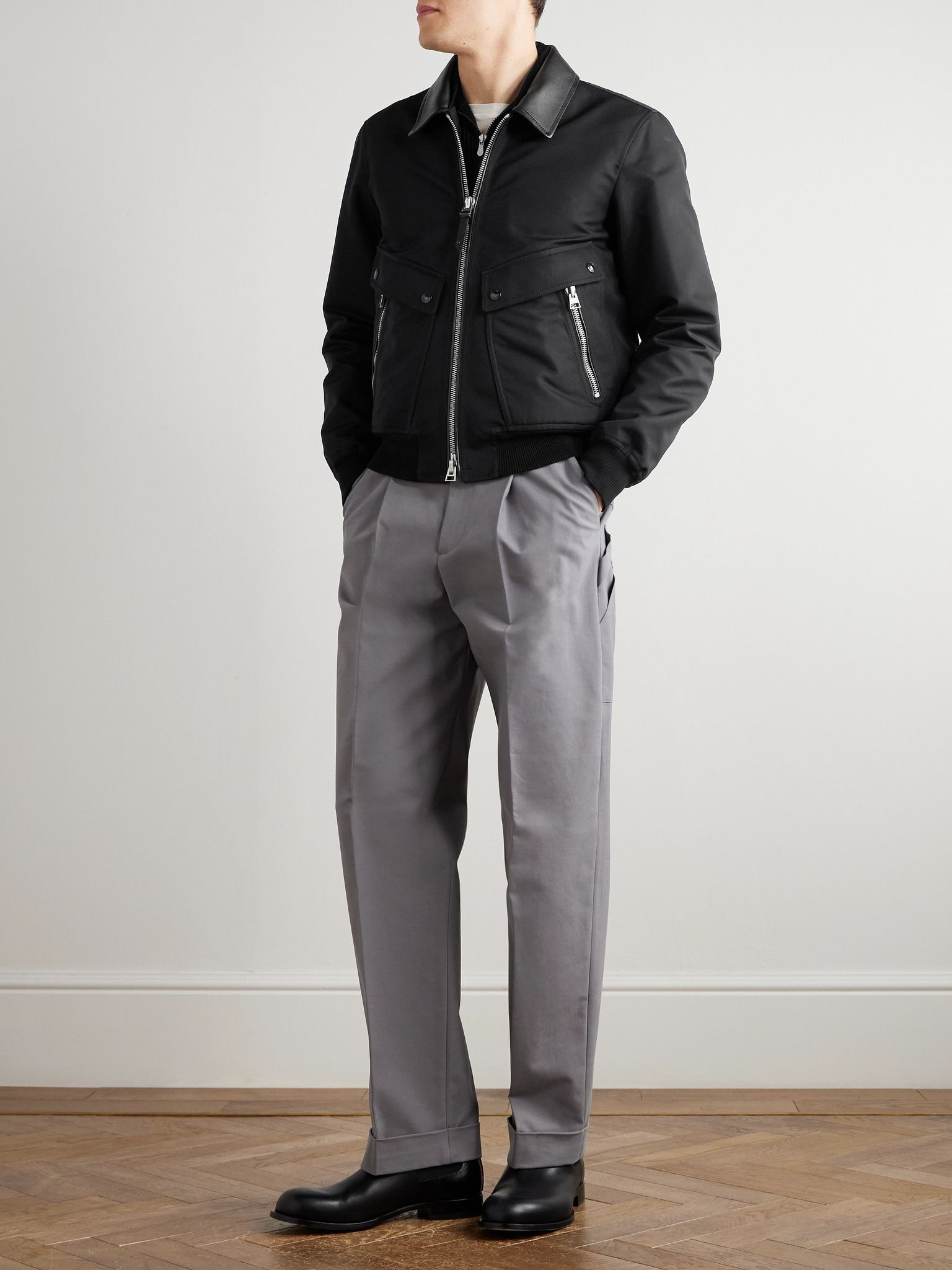 Coated Cotton-Canvas Bomber Jacket Black - 2