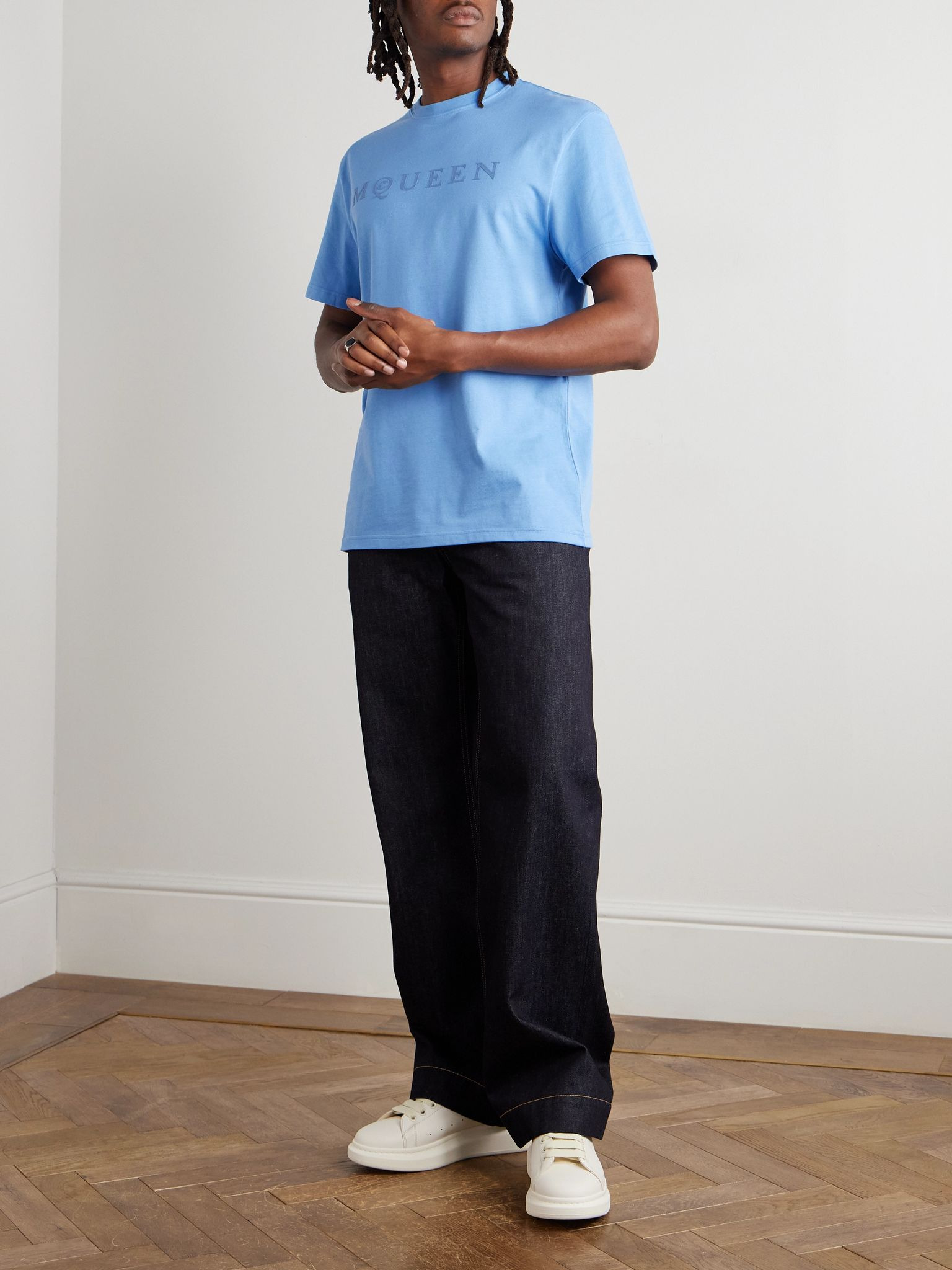Logo-Flocked Cotton-Jersey T-Shirt Light blue - 2